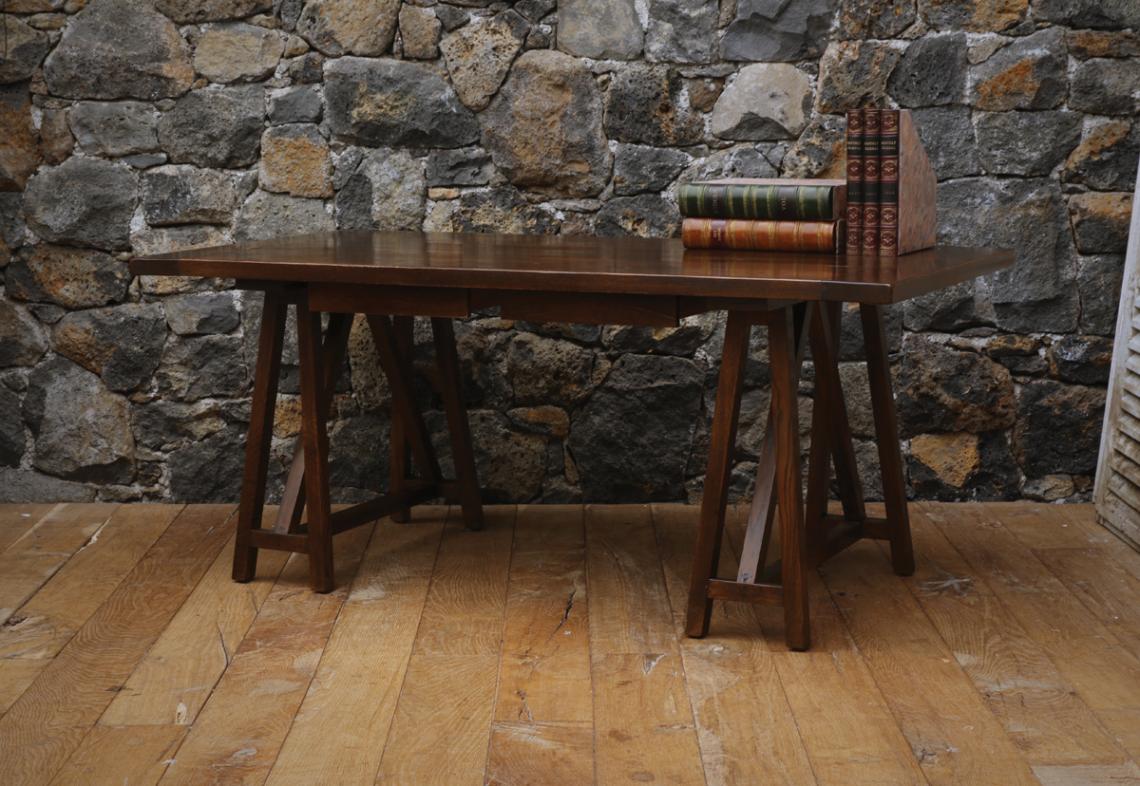 Trestle Table or Desk with Two Drawers